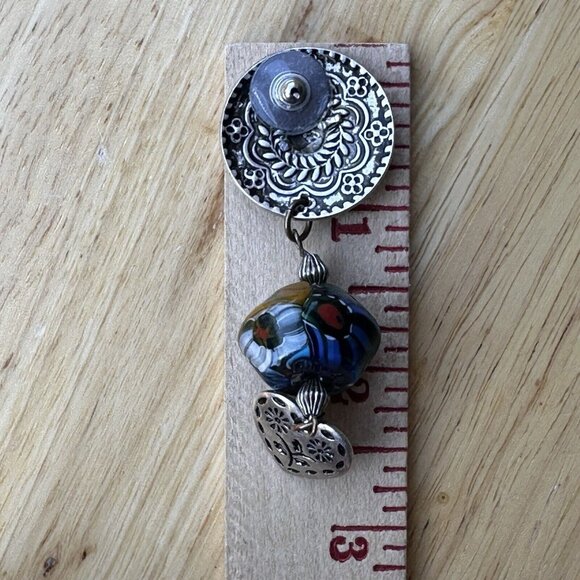 VTG Dangle Drop Earrings‎ Heart Medallion Glass Beads Multicolor Floral 2.5" - Picture 7 of 7